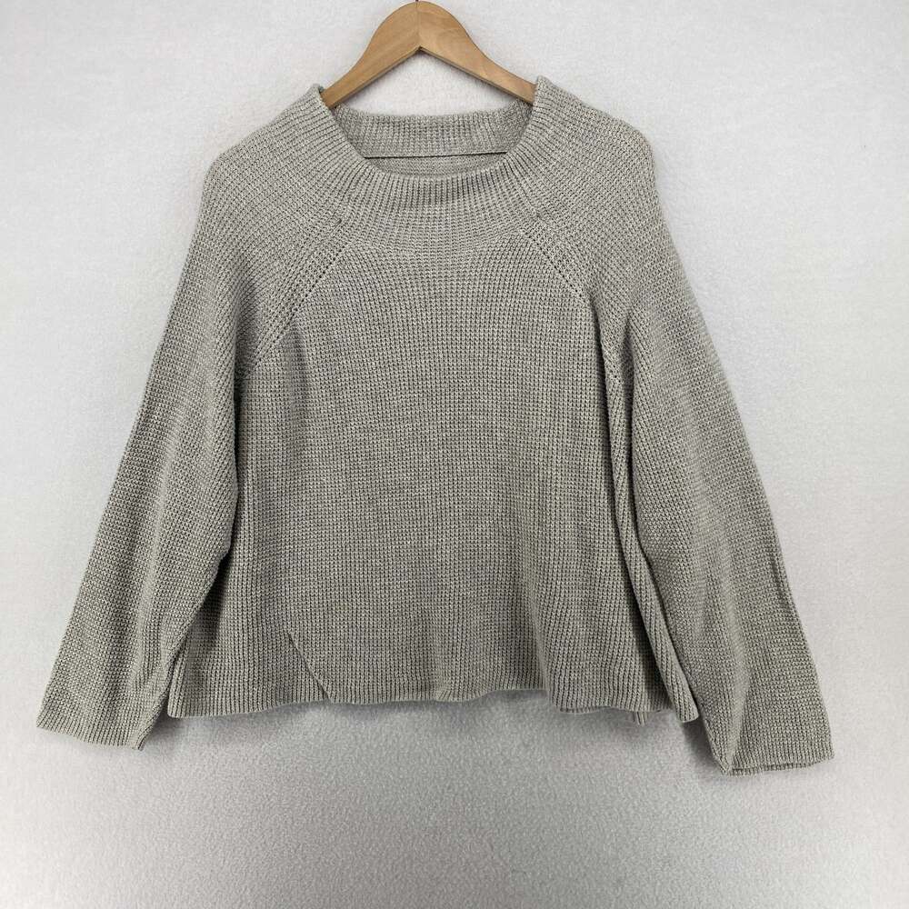 EILEEN FISHER Sweater L Organic Cotton Thermal Stitch Dolman Sleeve Gray